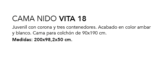 ,CAMA NIDO VITA 18 Juvenil con corona y tres contenedores. Acabado en color ambar y blanco. Cama para colch n de 90x1...