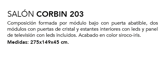 SAL N CORBIN 203 Composici n formada por m dulo bajo con puerta abatible, dos m dulos con puertas de cristal y estant...