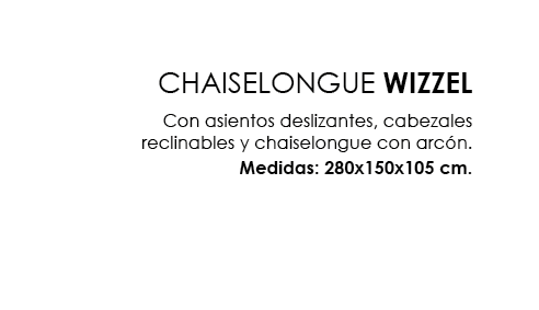 ,CHAISELONGUE WIZZEL Con asientos deslizantes, cabezales reclinables y chaiselongue con arc n. Medidas: 280x150x105 cm
