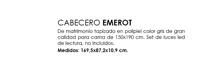 ,CABECERO EMEROT De matrimonio tapizado en polipiel color gris de gran calidad para cama de 150x190 cm. Set de luces ...