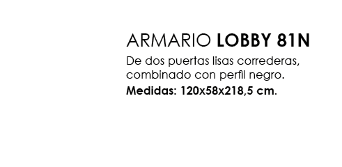 ,ARMARIO LOBBY 81N De dos puertas lisas correderas, combinado con perfil negro. Medidas: 120x58x218,5 cm