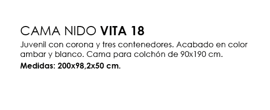 ,CAMA NIDO VITA 18 Juvenil con corona y tres contenedores. Acabado en color ambar y blanco. Cama para colch n de 90x1...