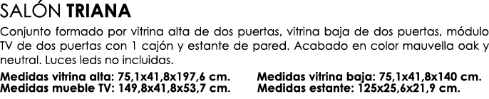 SAL N TRIANA Conjunto formado por vitrina alta de dos puertas, vitrina baja de dos puertas, m dulo TV de dos puertas ...