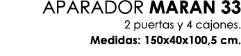APARADOR MARAN 33 2 puertas y 4 cajones. Medidas: 150x40x100,5 cm. 