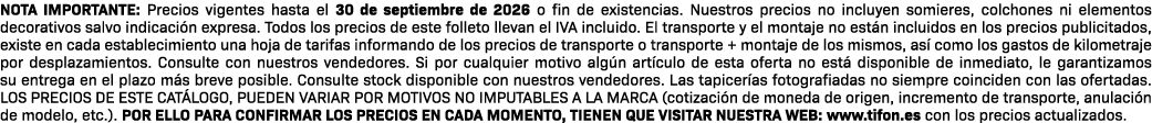NOTA IMPORTANTE: Precios vigentes hasta el 30 de septiembre de 2026 o fin de existencias. Nuestros precios no incluye...
