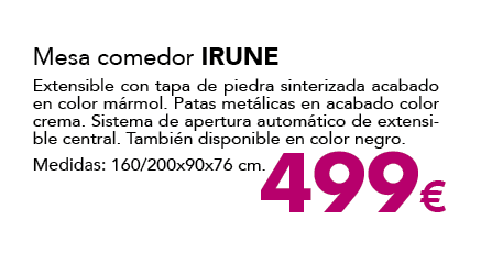 499€,Mesa comedor Irune Extensible con tapa de piedra sinterizada acabado en color m rmol. Patas met licas en acabado...