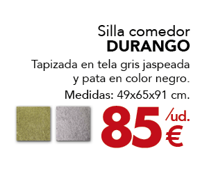 Silla comedor DURANGO Tapizada en tela gris jaspeada y pata en color negro. Medidas: 49x65x91 cm